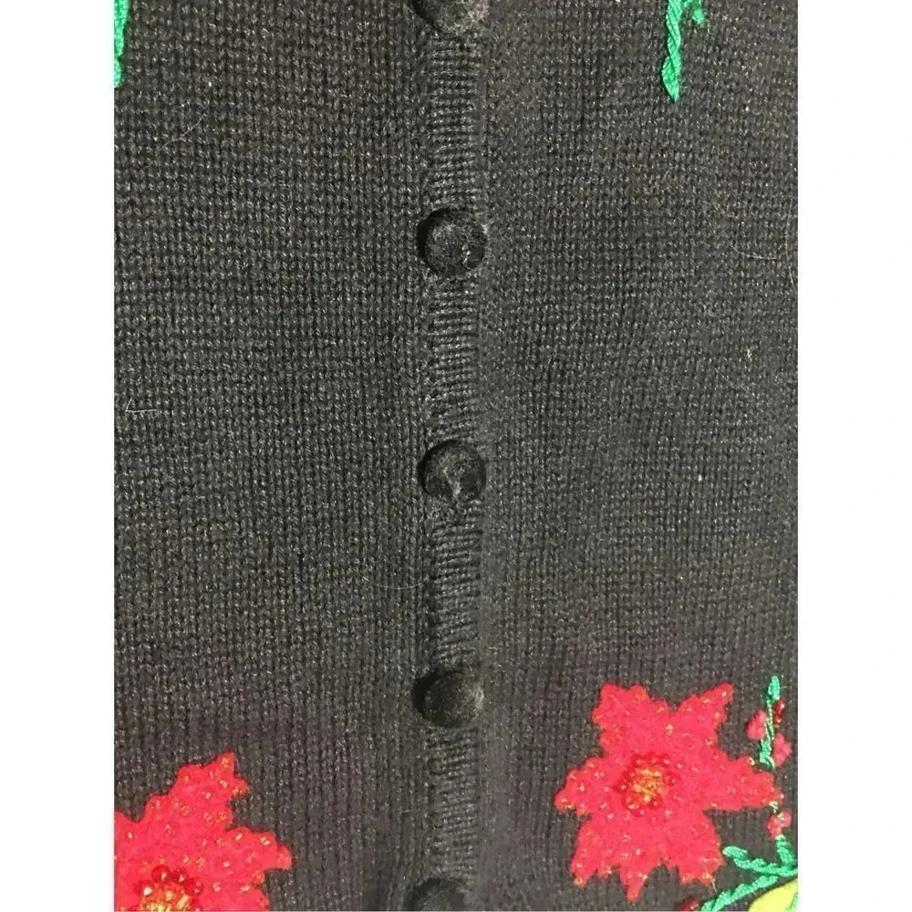 Womens Designers Originals Vest Size XL Christmas Flowers Black Red Holidays